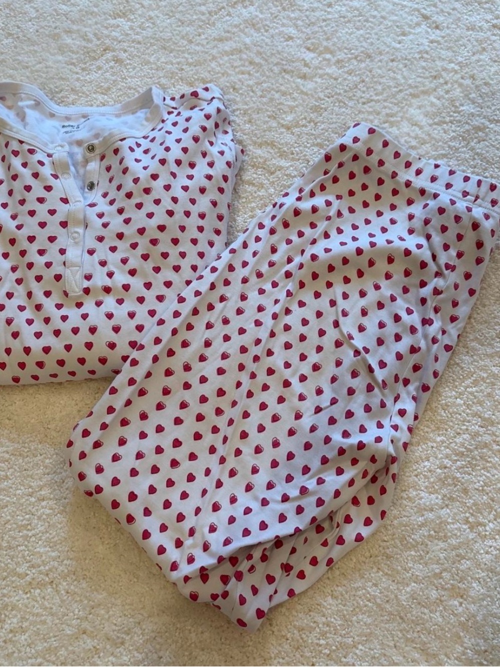 Roller Rabbit White Pajama Set with Red Heart Print